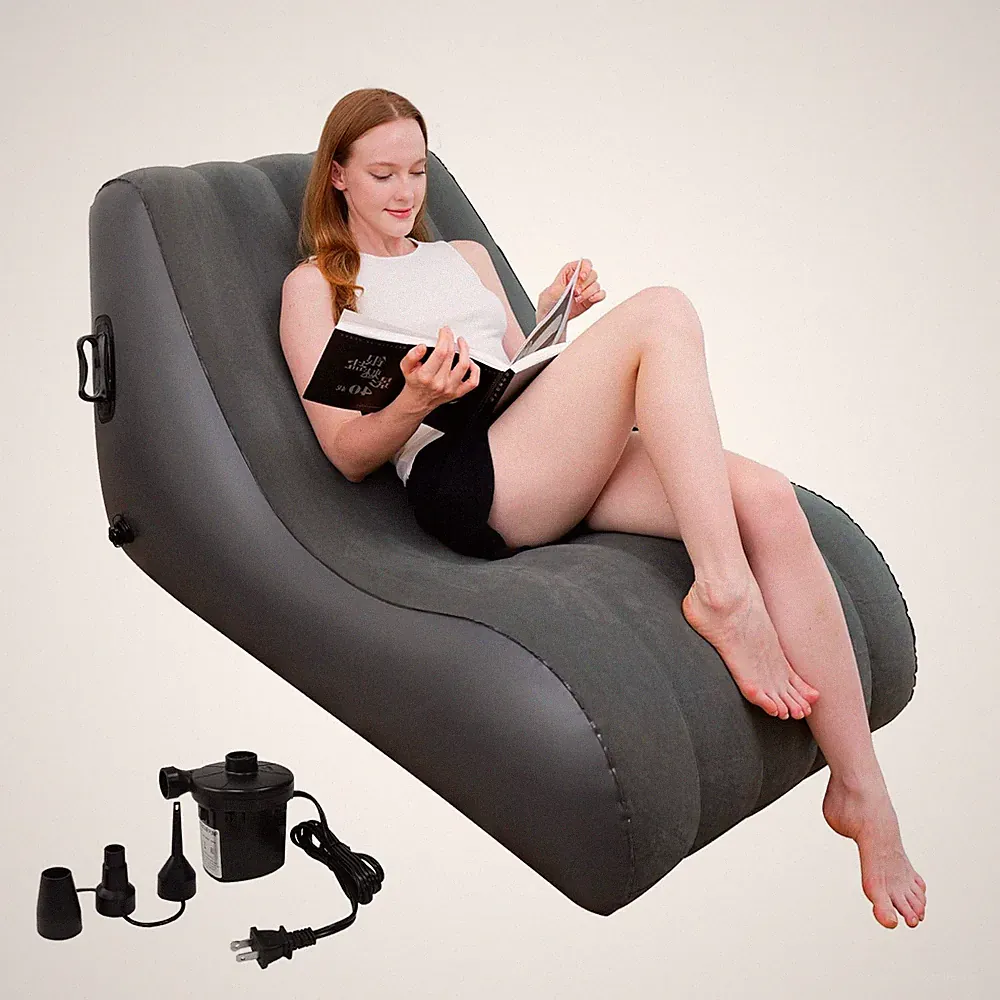 Chaise Lounger Inflatable Sofa Air Chair Portable Leisure Lounger S-Shaped wi...